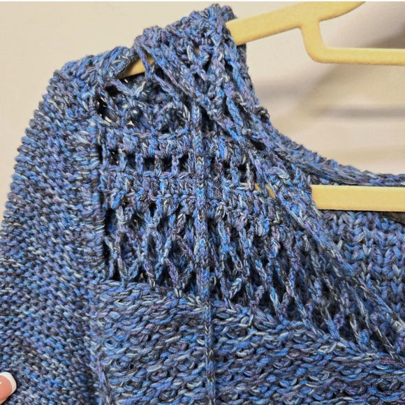 Womens Blue Crochet Hoodie Sweater Medium Blue Chunky Knit Fairy Grunge Unique - Picture 3 of 8